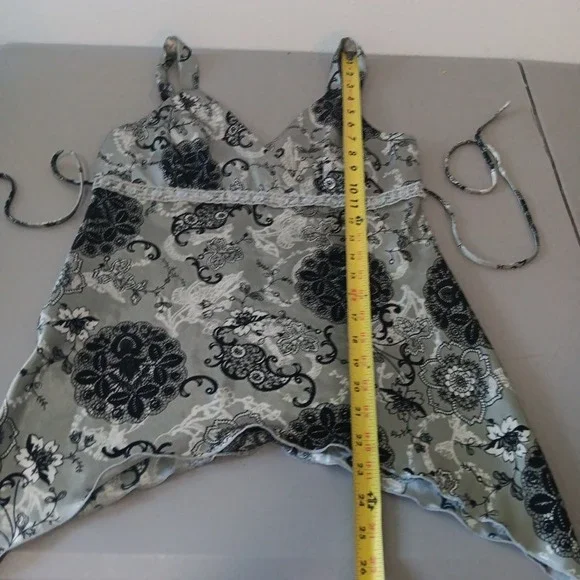 Y2K Babydoll Top Medium Gray Romantic Floral Satin Boho Fairy Grunge Whimsigoth - Picture 13 of 15